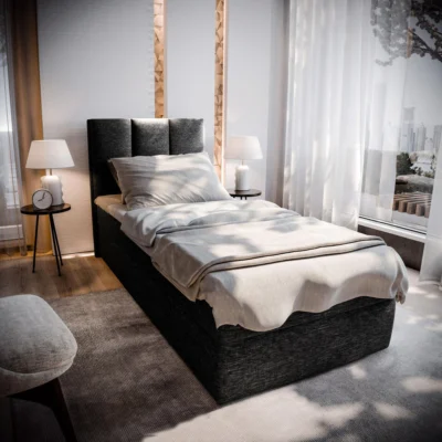 MASSENO Boxspringbett MERIL in Schwarz, Liegefläche 80x200 cm – mit Bettkasten